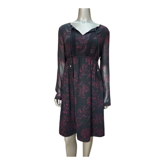 Motherhood Maternity Dress Small Black Red Floral Long Sleeve Sheer Overlay - Picture 1 of 15